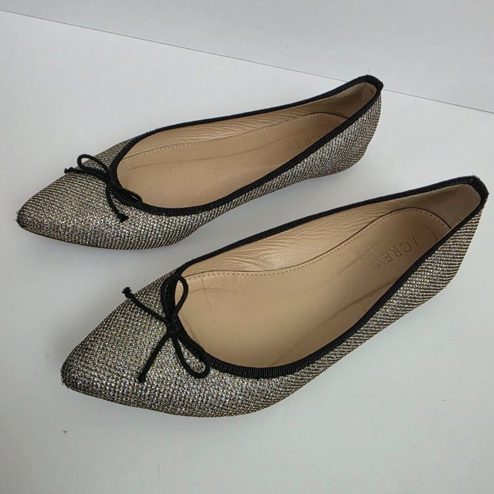 J. Crew Silver Glitter Gemma Flats Pointed Toe Slip On Shoes Size 6.5